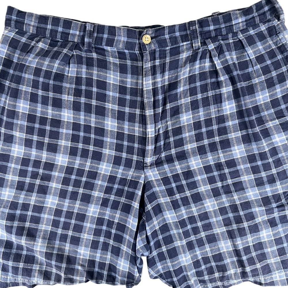 VTG Polo Ralph Lauren Tyler Short Men 38 Blue Plaid Pleated Cotton Casual Shorts